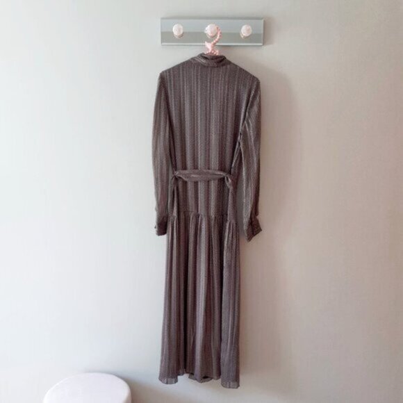 NWT Zara black brown metallic thread belted midi dress, S - Picture 7 of 8